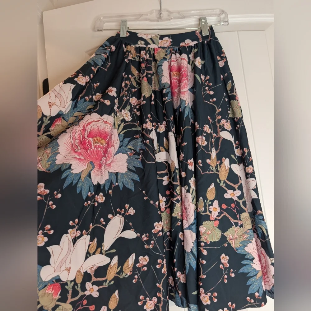 Blackmilk Koson Flowers Floral A-Line Skirt - Black and Pink - Picture 3 of 7